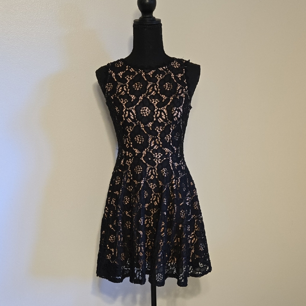 City Studio Black and Cream Lace Mini Dress